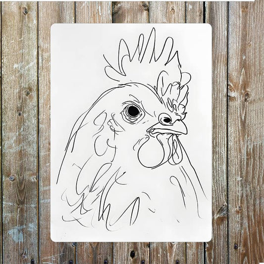 Line Drawing Of A Chicken Hen Face Farm | Metal Sign Plaque