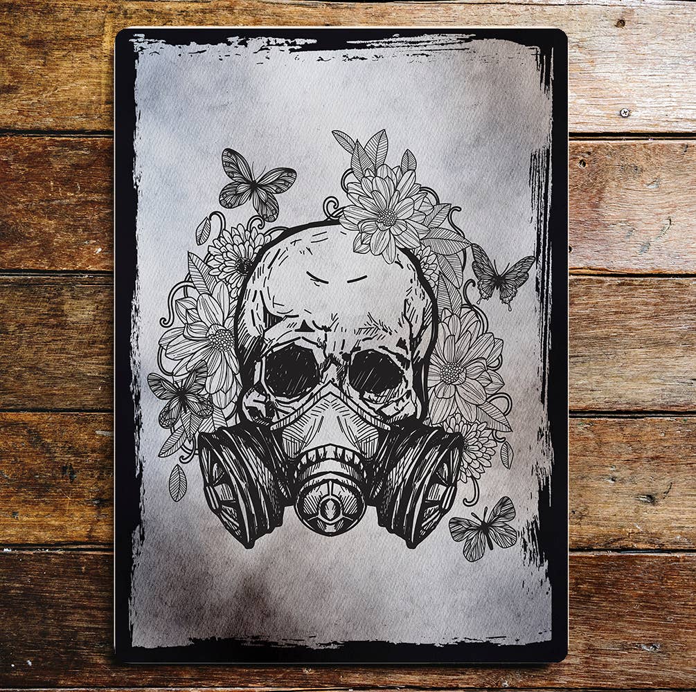 Gas Mask Skull Tattoo Style Art | Metal Sign Plaque