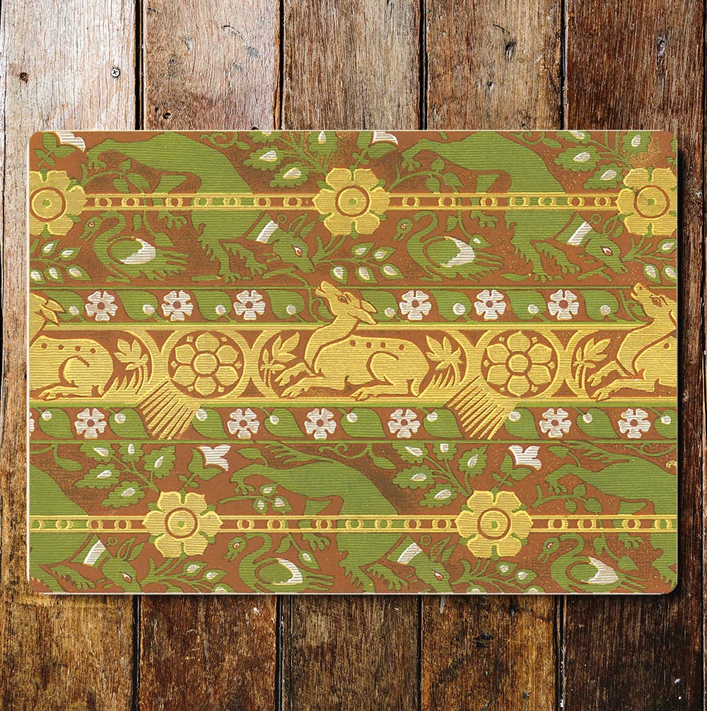 Regal Pattern Yellow Green Deer Flowers Metal Sign Plaque