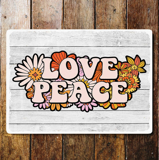 Love And Peace Flowers | Metal Sign Plaque