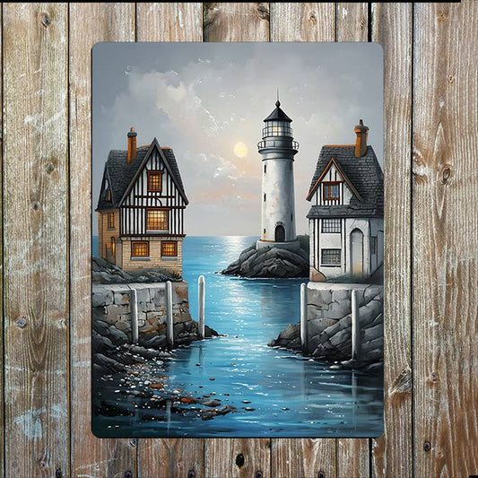 Tudor House Lighthouse Harbor Sea Nautical | Metal Sign Plaque