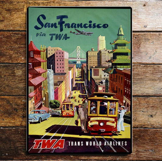 San Francisco Trans World Airlines Metal Sign Plaque