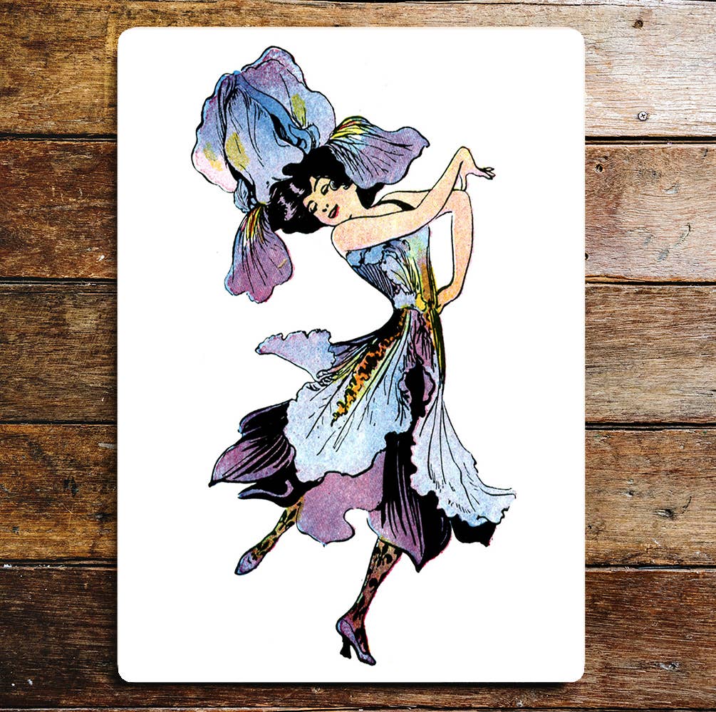 Dancing Lady Purple and Blue Flower Dress | Metal Sign Plaque