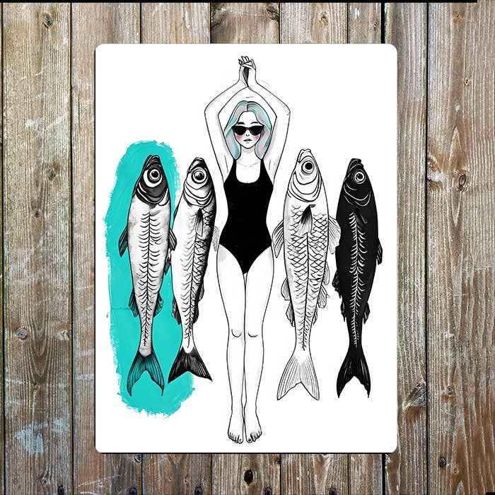 Fish Swimmer Illustration sea Nautical | Metal Sign Plaque