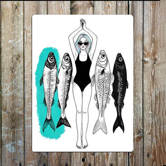 Fish Swimmer Illustration sea Nautical | Metal Sign Plaque