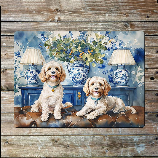Cockapoo Dogs On Sofa | Watercolour | Metal Sign Plaque