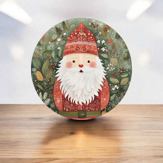 Father Christmas Circle Metal Sign