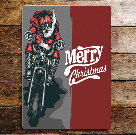 Merry Christmas Santa Motorbike | Metal Wall Sign