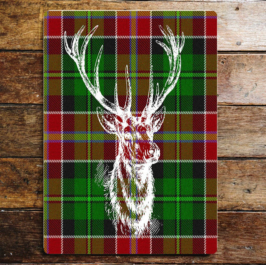 Stag Head White Tartan Scottish Metal Wall Sign