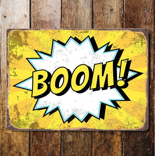 Cartoon Boom Star Explosion Yellow | Metal Sign Plaque