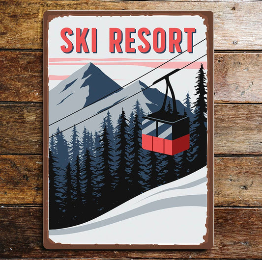 Cable Car Ski Lifestyle skier art | Metal Sign Plaque