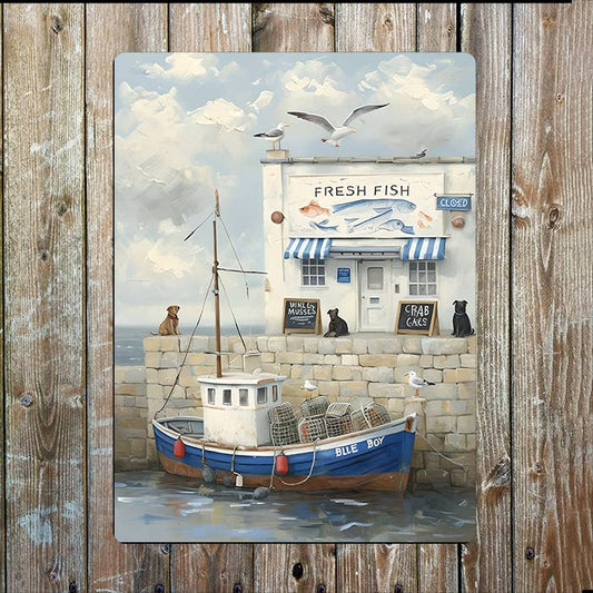 Coastal Scene Boat Sea Nautical | Metal Sign Plaque