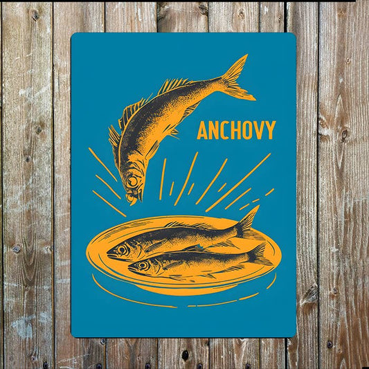 Anchovy | Yellow Blue Retro | Metal Sign Plaque