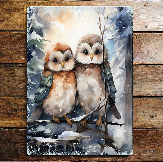 Owl Cuddles Winter Wall Art Lifestyle | Metal Sign Plaque