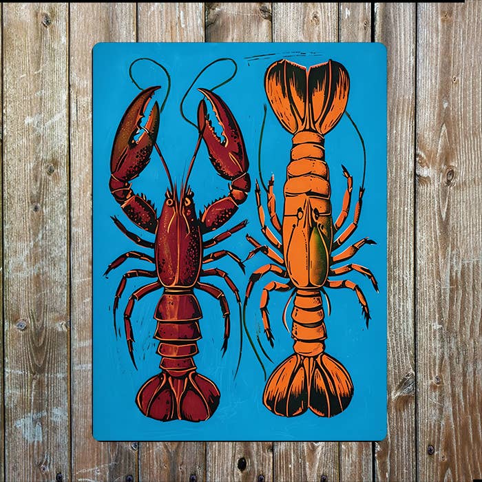 Vibrant two Lobsters Sea Nautical | Metal Sign Plaque