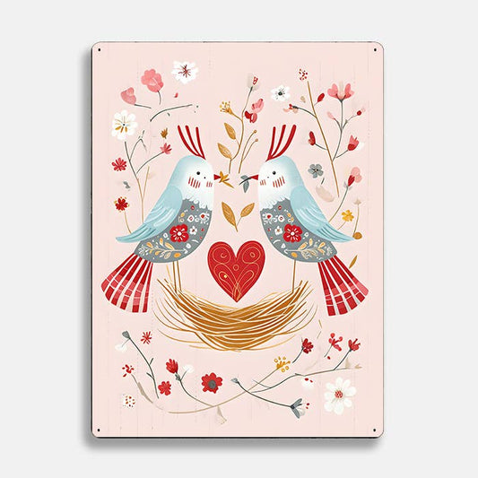 Heart Nest Bird Floral scandinavian folk | Metal Sign Plaque