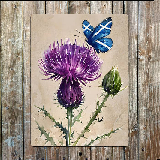 Flag Butterfly Thistle Scottish Scotland | Metal Sign Plaque