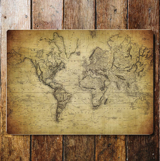 WORLD MAP vintage art | Metal Sign Plaque