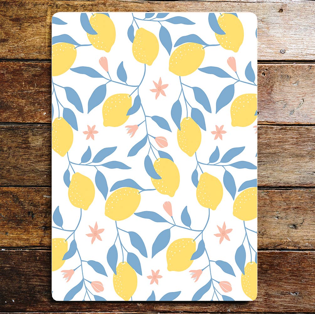 70's style bright lemon pattern Fruit kitchen | Metal Wall Sign