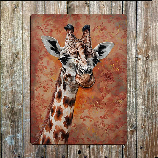 Giraffe Vintage Background Painting | Metal Sign Plaque