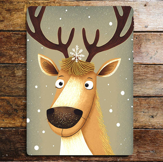Cute Reindeer Head Portrait Christmas | Metal Sign Plaque