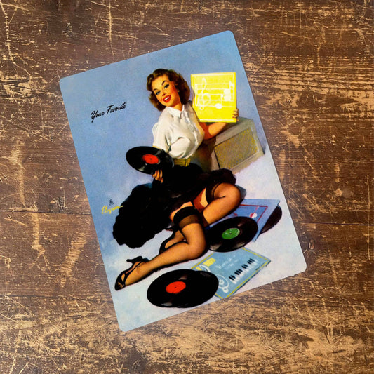 Pin Up Girl Music Record Player Metal Sign