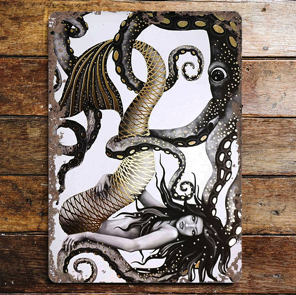 Mermaid Octopus | Metal Sign Plaque Sea Bathroom 2
