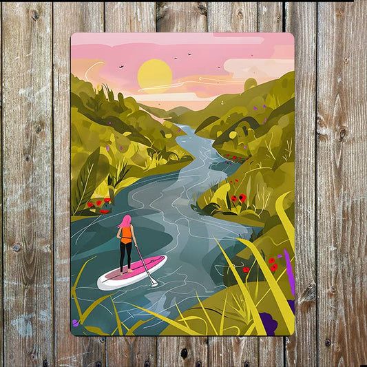 Landscape Paddleboarding On A River | Metal Sign Plaque