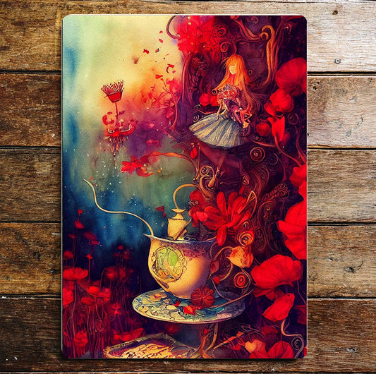 Alice in Wonderland red wall art | Metal Sign Plaque