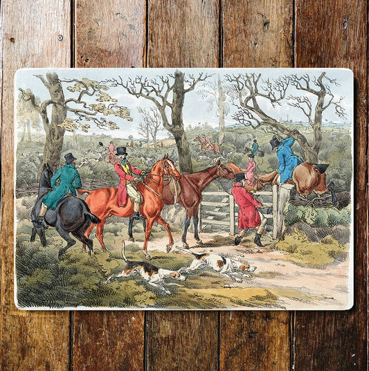 The Hunt Vintage Horse Dogs Countryside Metal Sign Plaque