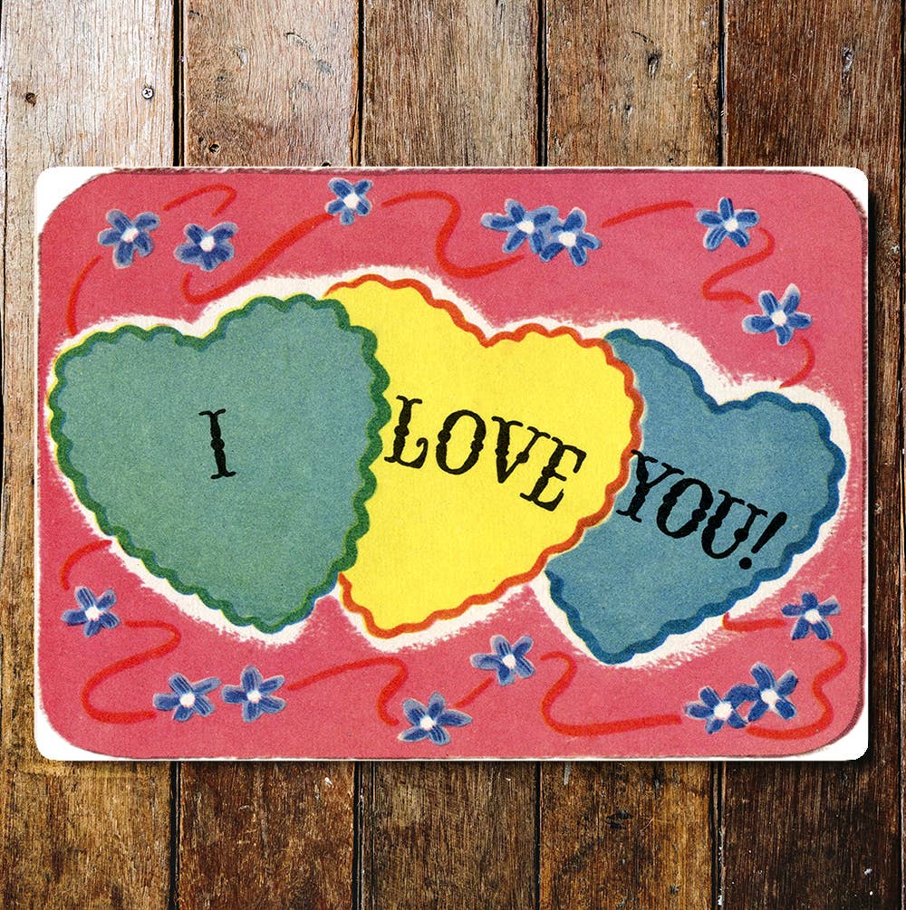 I LOVE You Hearts Flowers Valentine | Metal Sign Plaque