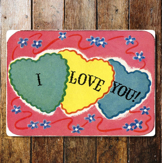 I LOVE You Hearts Flowers Valentine | Metal Sign Plaque