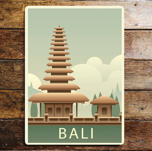 Bali Buildings Green | Metal Wall Sign