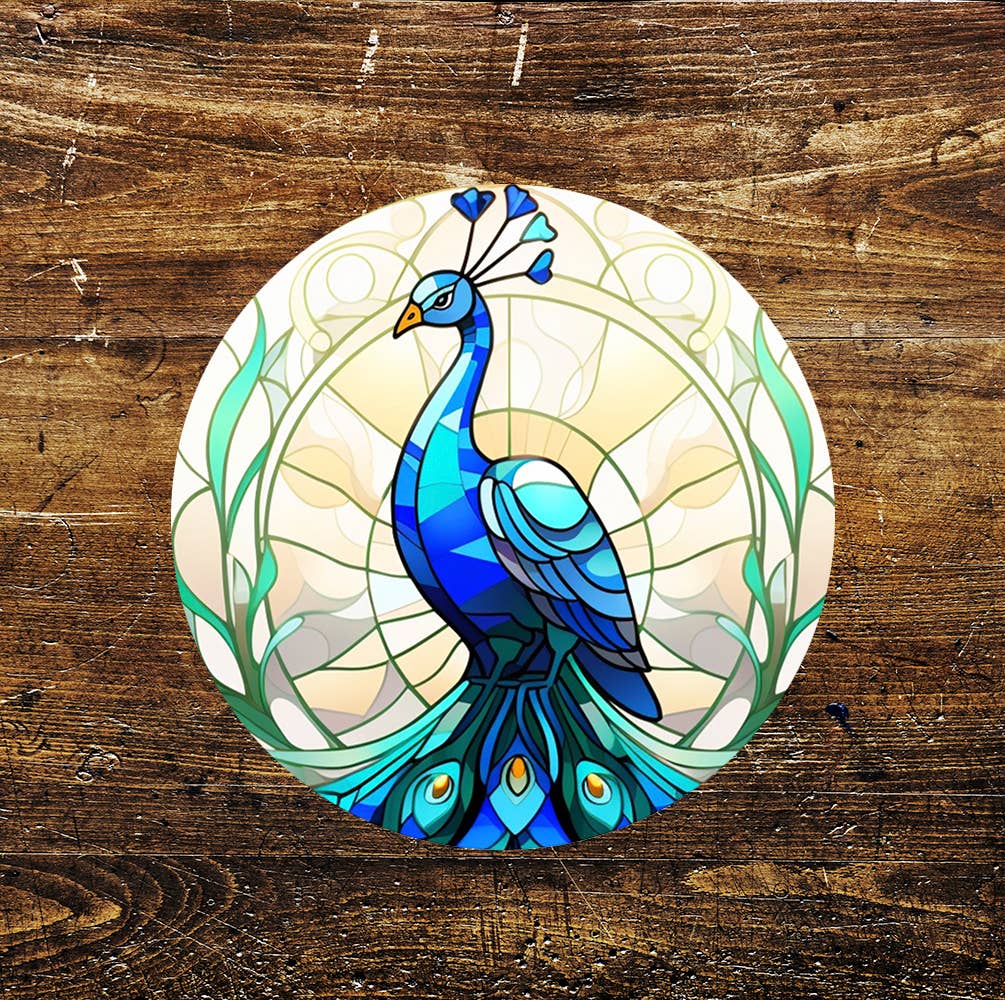 Peacock blue Stained Glass affect Circle Metal Sign