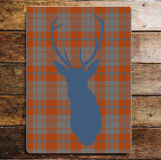 Blue Stag Head Orange Tartan | Metal Sign Plaque