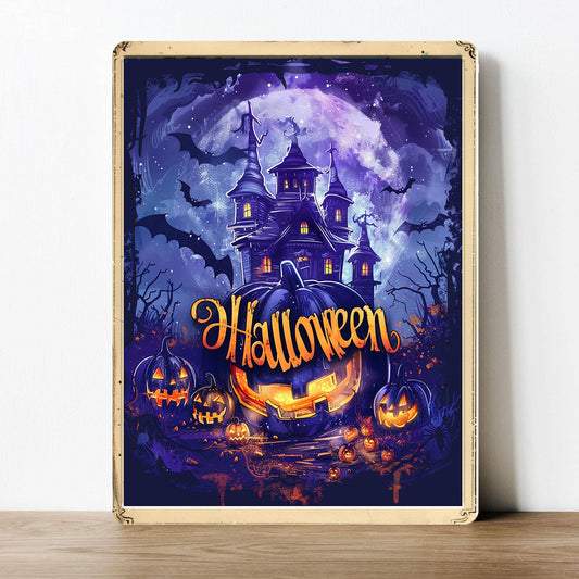 Haunted House Bat Vintage Halloween | Metal Sign Plaque