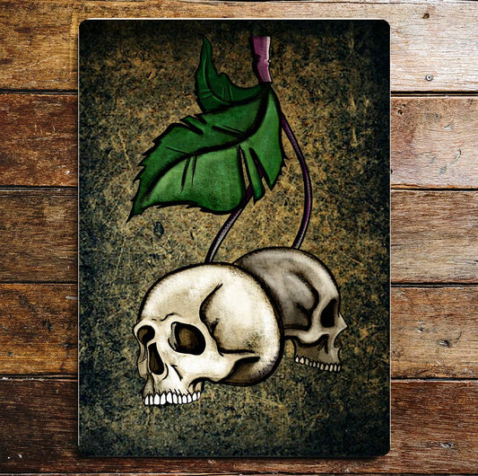 Skulls Leaves Metal Wall Sign