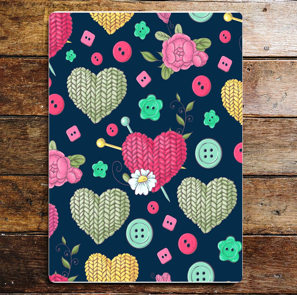 Love Knitting Lifestyle Gift Big Harts | Metal Sign Plaque