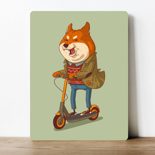 Dog on Scooter Cartoon | Metal Sign Plaque