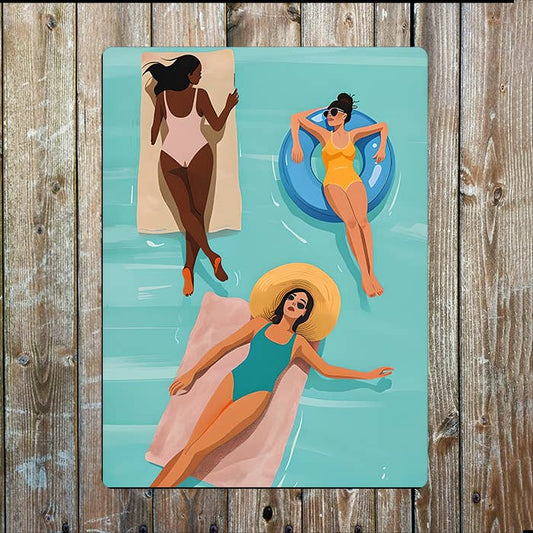 Women Relaxing Pool Water Sea Nautical | Metal Sign Plaque