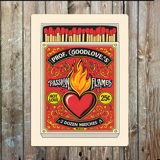 Retro Matchbox | Good love Passion Flame | Metal Sign Plaque