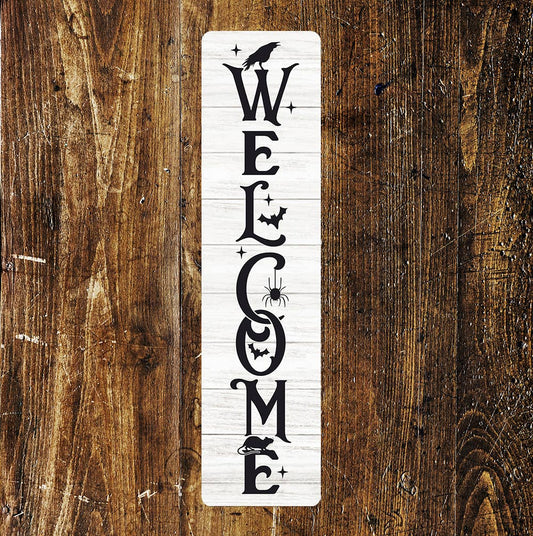 Welcome Halloween Door - Metal Long Sign Plaque