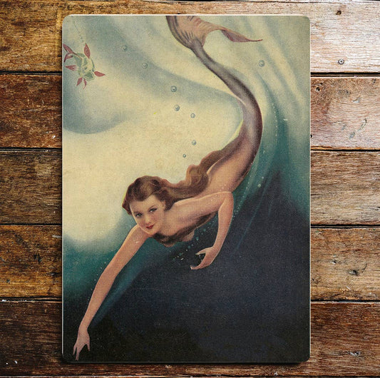 Mermaid Swimming Sea Mystical | Metal Sign Plaque