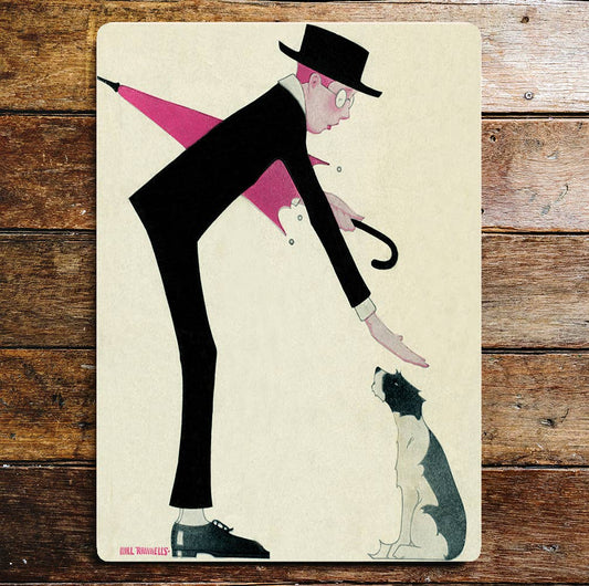 Patting The Dog Man In Suit Metal Wall Sign Plaque