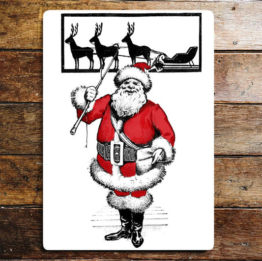Reindeer Sledge Santa Christmas Metal Wall Sign