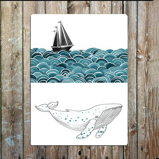 Minimalist Whale Ship Sea Nautical | Metal Sign Plaque