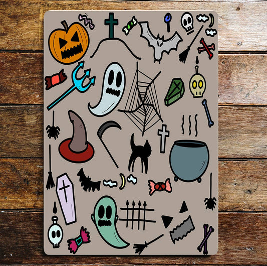 Halloween Doodle pattern | Metal Wall Sign Plaque