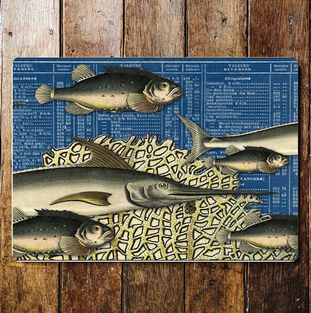 Sword Fish Sea Life Coral Metal Sign Plaque