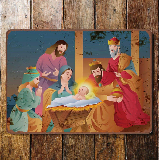 Christmas nativity Jesus Mary manger | Metal Wall Sign