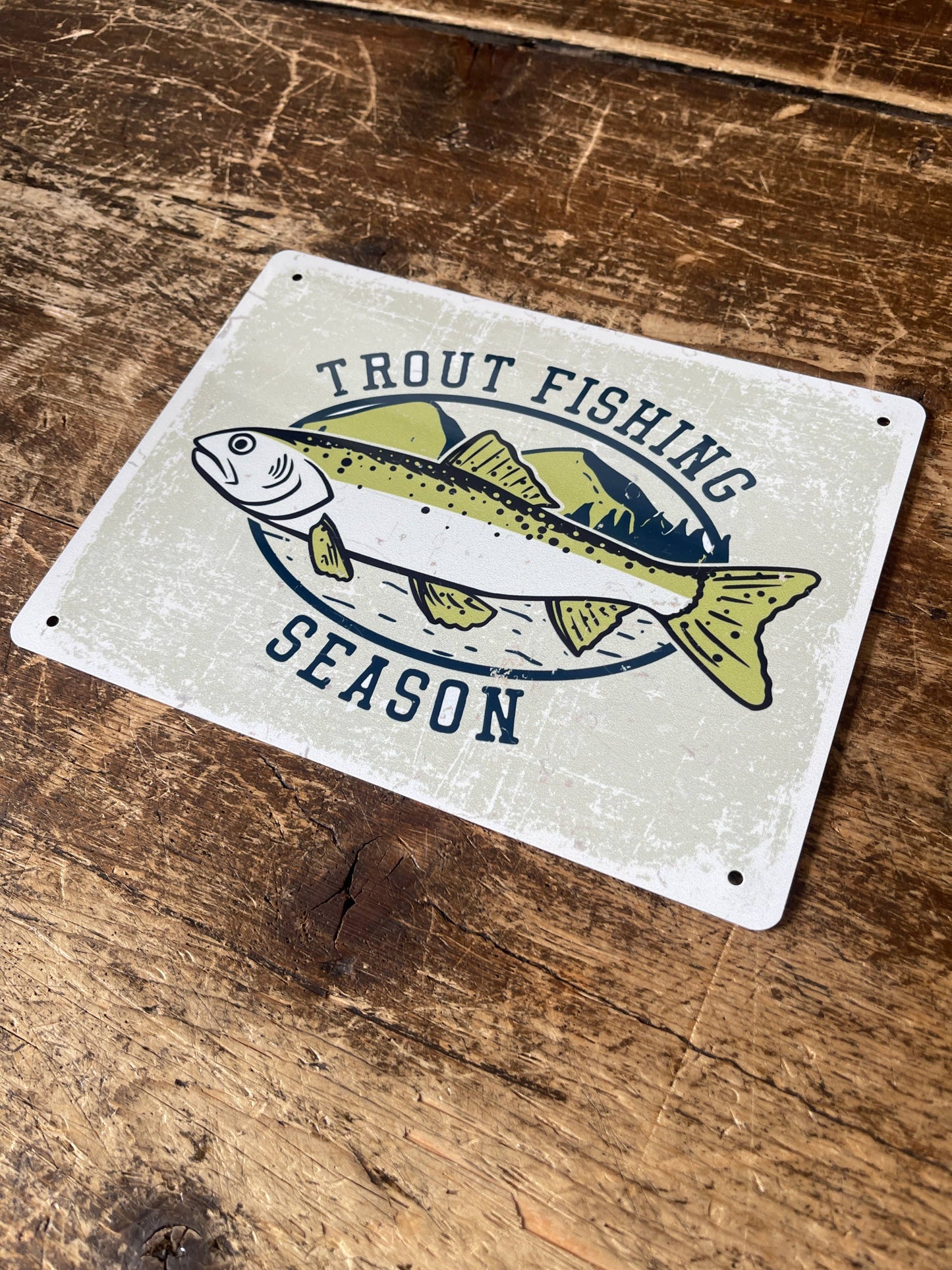 Trout Fishing season Tin Sign | Metal Sign Plaque